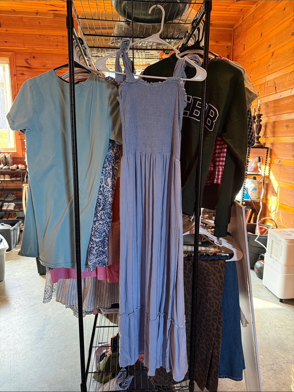 Light Blue Smocked Tie-Shoulder Maxi Dress - Women
